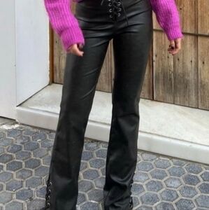 ZARA Womens chocolate brown faux leather lace pants size XS NEW